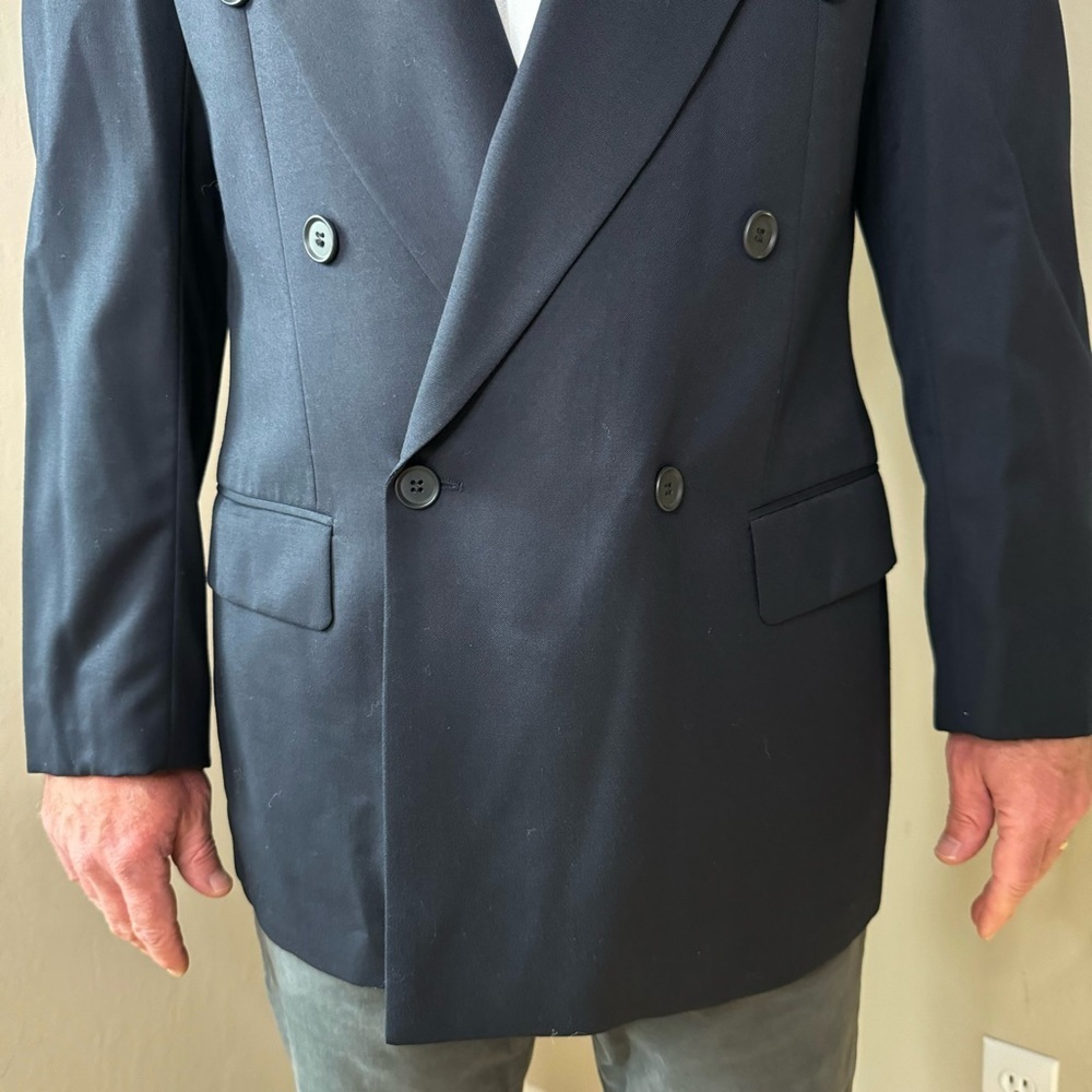 BOSS HUGO BOSS “Al Capone” Double Breasted Blazer Sport Coat Pure New Wool Blue - Picture 6 of 16